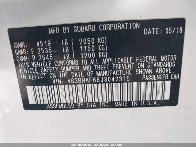 Subaru Legacy 2.5i Premium 2018 4S3BNAF68J3042315 Image 9