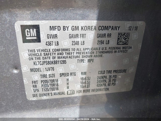 Chevrolet Trax Lt 2019 KL7CJPSB0KB811285 Image 9