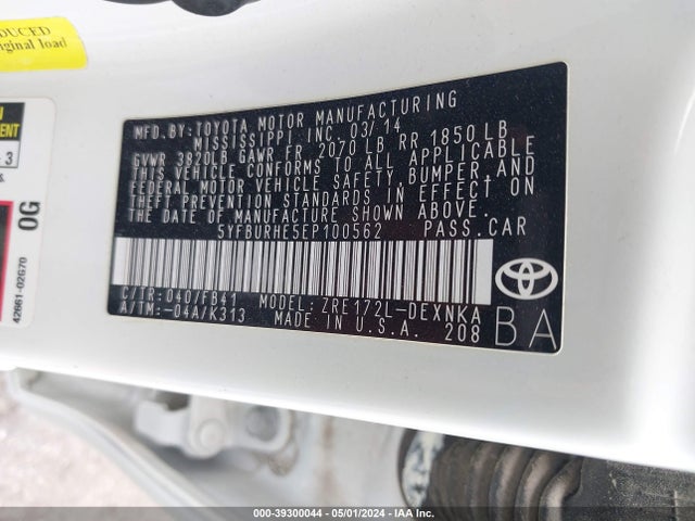 Toyota Corolla Le Plus 2014 5YFBURHE5EP100562 Image 9