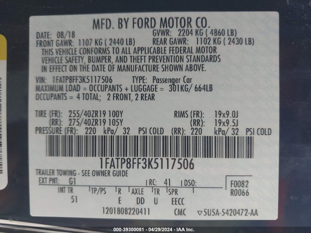 Ford Mustang Gt Premium 2019 1FATP8FF3K5117506 Image 9