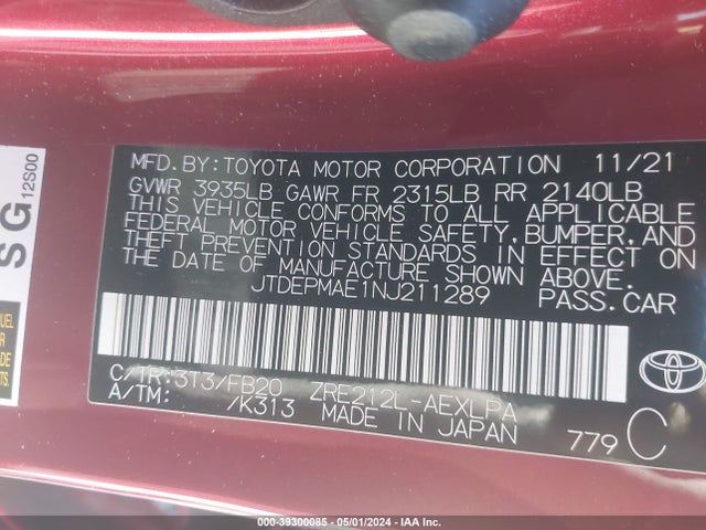 Toyota COROLLA LE 2022 JTDEPMAE1NJ211289 Image 9