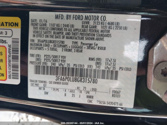 3FA6P0LU8GR315780 Ford Fusion Hybrid Se