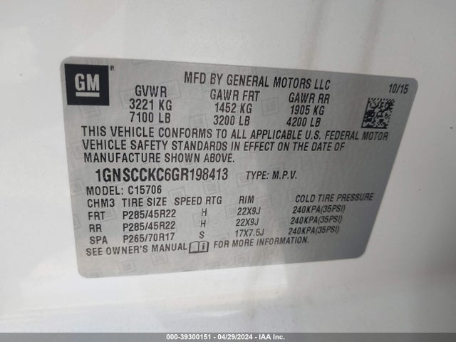 Chevrolet Tahoe Ltz 2016 1GNSCCKC6GR198413 Image 9