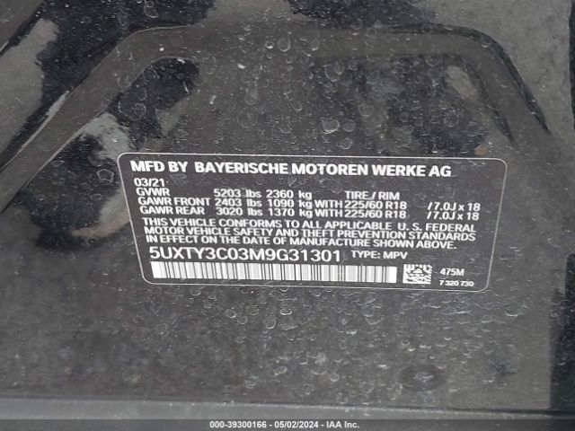 5UXTY3C03M9G31301 BMW X3 Sdrive30i