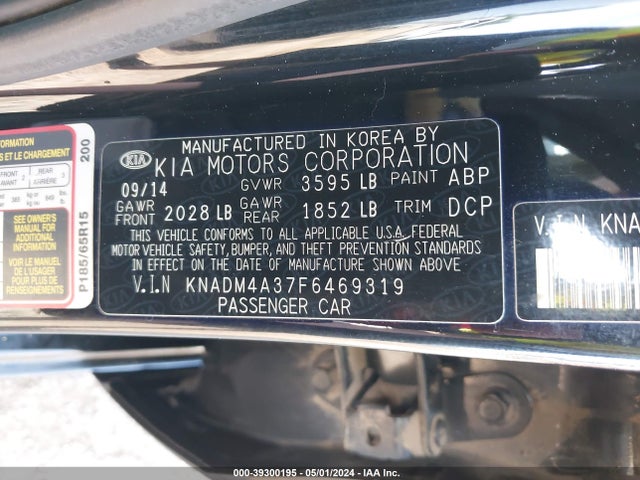 KIA RIO LX 2015 KNADM4A37F6469319 Image 9
