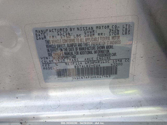 Nissan Versa 1.6 Sv 2017 3N1CN7AP5HK417463 Image 9