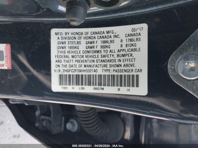 Honda Civic Lx 2017 2HGFC2F5XHH532140 Image 9
