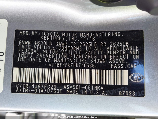 Toyota CAMRY LE 2017 4T1BF1FK7HU710566 Image 9