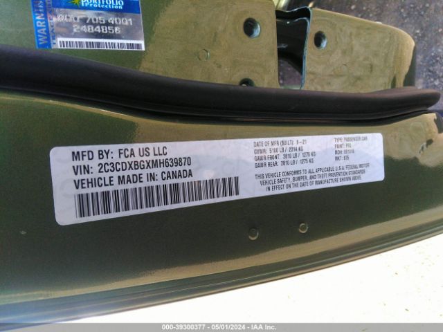 2C3CDXBGXMH639870 Dodge Charger Sxt Rwd