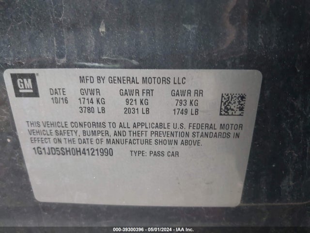 Chevrolet Sonic Lt Auto 2017 1G1JD5SH0H4121990 Image 9