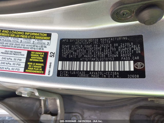 Toyota CAMRY SE 2020 4T1G11AK3LU310153 Image 9