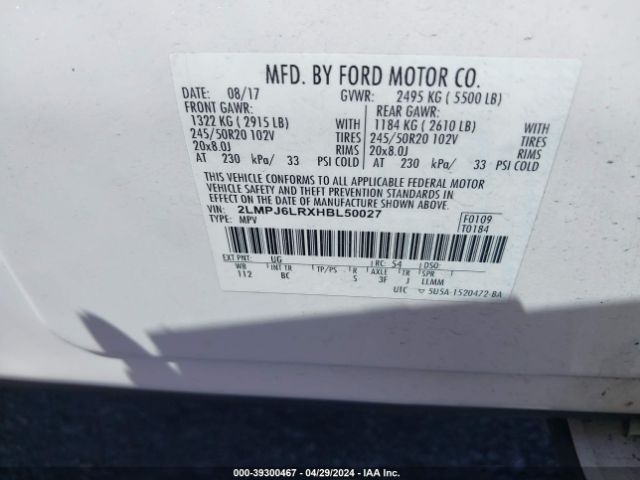 2LMPJ6LRXHBL50027 Lincoln Mkx Reserve
