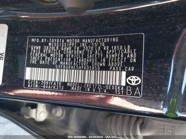 Toyota COROLLA L 2017 5YFBURHE5HP605859 Image 9