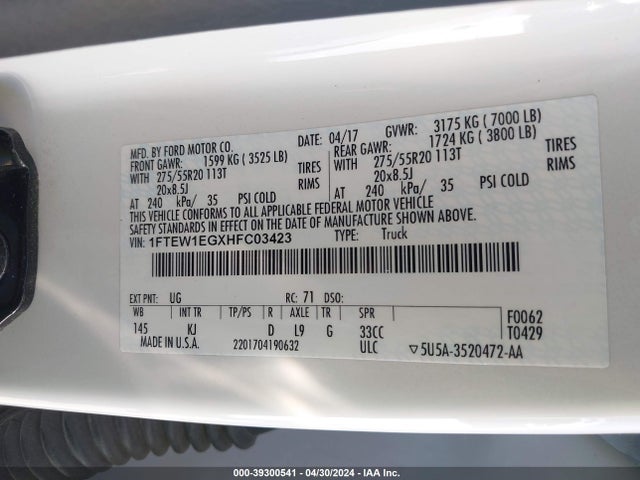 Ford F-150 King Ranch 2017 1FTEW1EGXHFC03423 Image 9