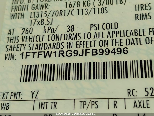 Ford F-150 Raptor 2018 1FTFW1RG9JFB99496 Image 9