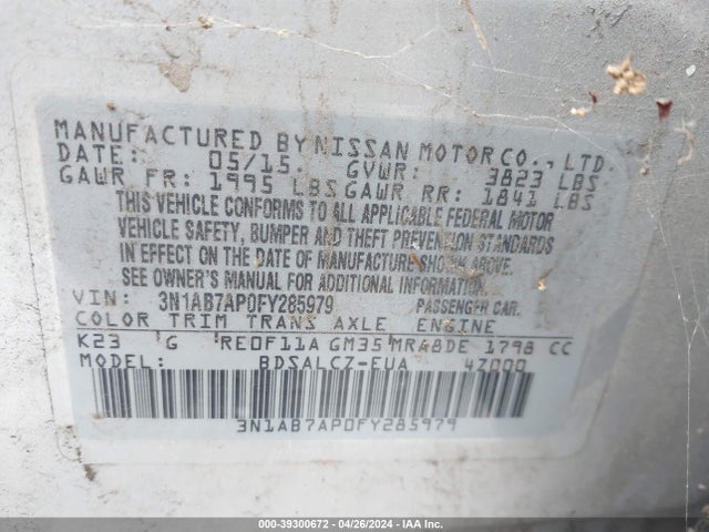 Nissan SENTRA S 2015 3N1AB7AP0FY285979 Image 9