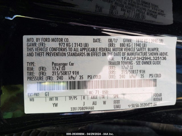 Ford FOCUS SEL 2017 1FADP3H29HL325136 Image 9