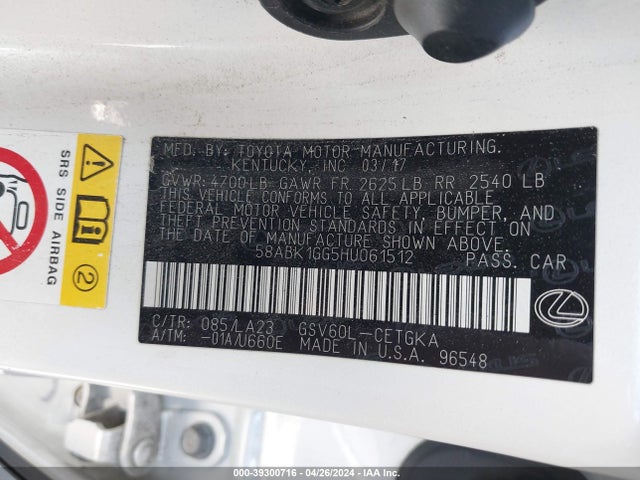 Lexus ES 350 2017 58ABK1GG5HU061512 Image 9