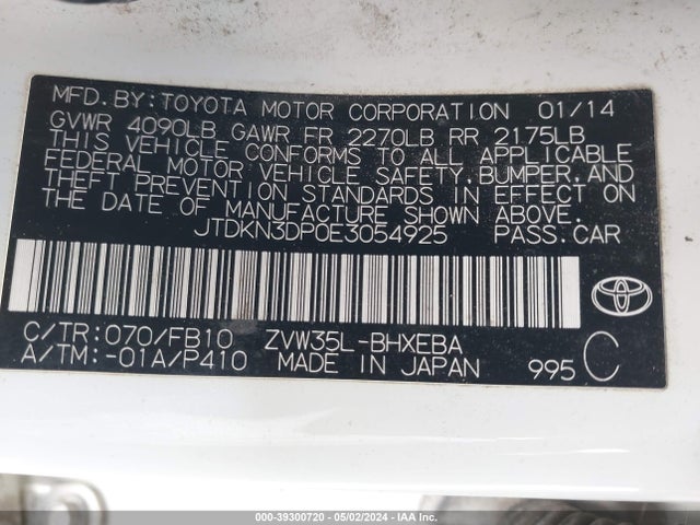 JTDKN3DP0E3054925 Toyota PRIUS PLUG-IN