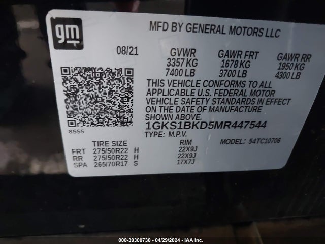1GKS1BKD5MR447544 GMC Yukon 2wd Slt