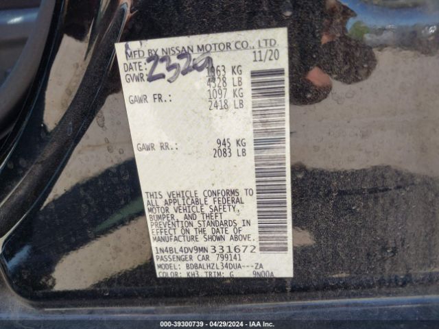 1N4BL4DV9MN331672 Nissan Altima Sv Fwd