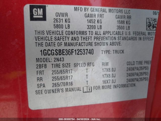 1GCGSBE36F1253740 Chevrolet Colorado Lt