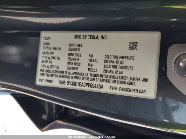 5YJ3E1EA0PF694464 Tesla Model 3 Rear-wheel Drive