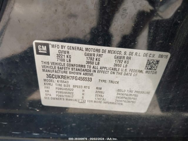 3GCUKREH7FG456533 Chevrolet Silverado 1500 1lt