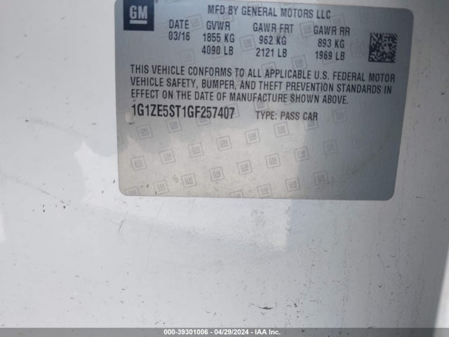 Chevrolet MALIBU 1LT 2016 1G1ZE5ST1GF257407 Image 9