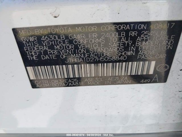 Lexus IS 200T 2017 JTHBA1D27H5058840 Image 9