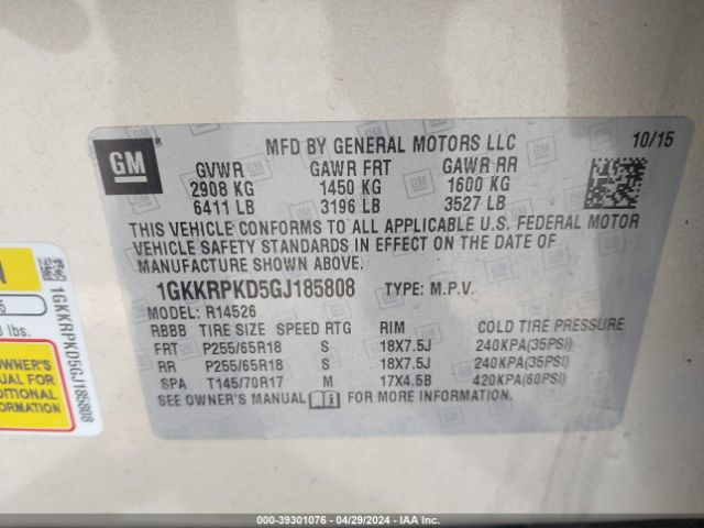 1GKKRPKD5GJ185808 GMC Acadia Sle-2