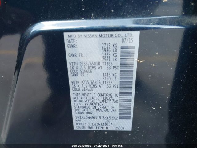 5N1AL0MN9FC539592 Infiniti QX60