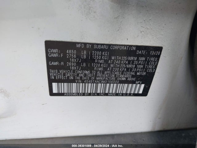 Subaru Outback Limited 2021 4S4BTANC9M3156000 Image 9