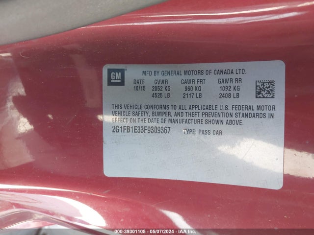 Chevrolet Camaro 2ls 2015 2G1FB1E33F9309367 Image 9