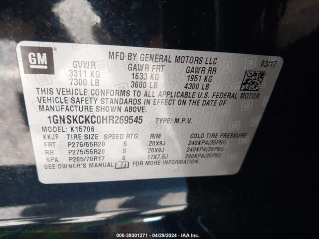 Chevrolet Tahoe Premier 2017 1GNSKCKC0HR269545 Image 9