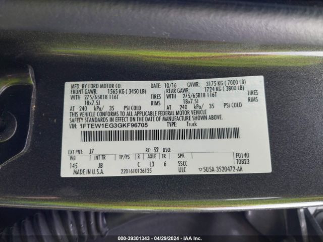 1FTEW1EG3GKF96705 Ford F-150 Xlt