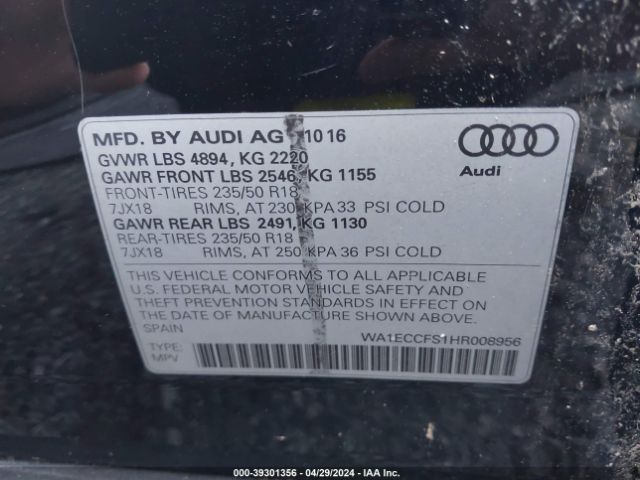 WA1ECCFS1HR008956 Audi Q3 2.0t Premium