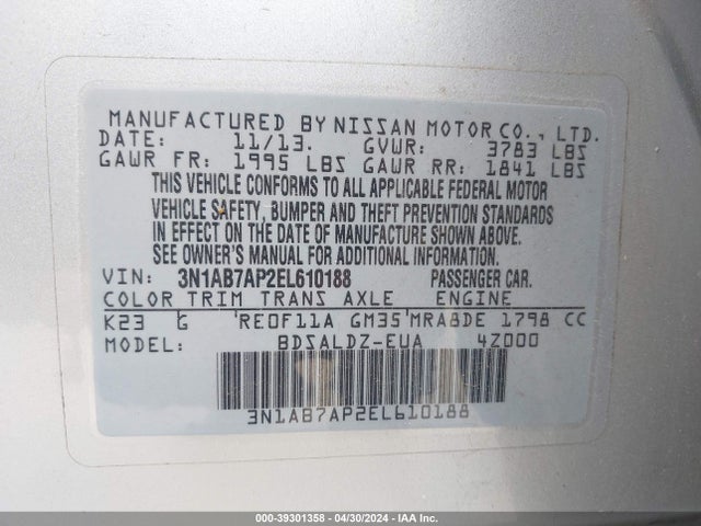 Nissan SENTRA SV 2014 3N1AB7AP2EL610188 Image 9