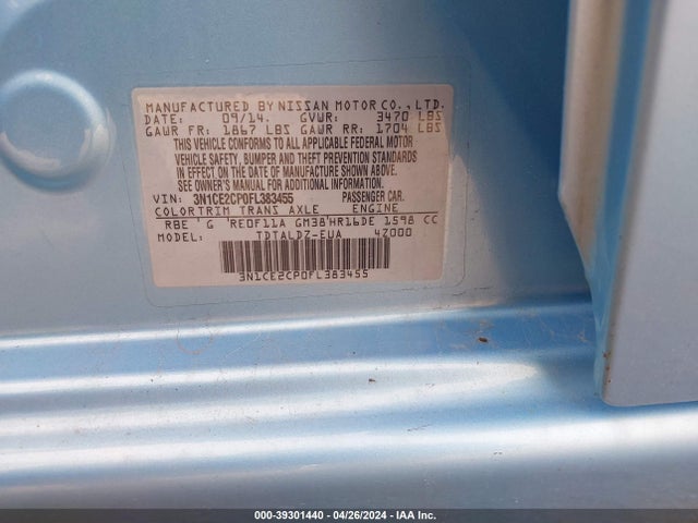 Nissan Versa Note S (sr)/s Plus/sl/sr/sv 2015 3N1CE2CP0FL383455 Image 9