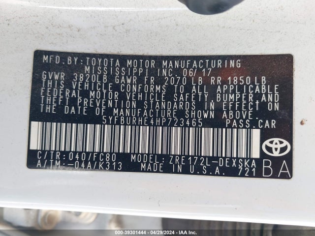Toyota COROLLA SE 2017 5YFBURHE4HP723465 Image 9