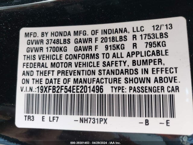 Honda Civic Lx 2014 19XFB2F54EE201496 Image 9