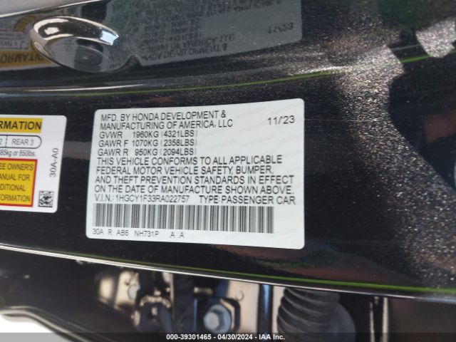 1HGCY1F33RA022757 Honda ACCORD EX