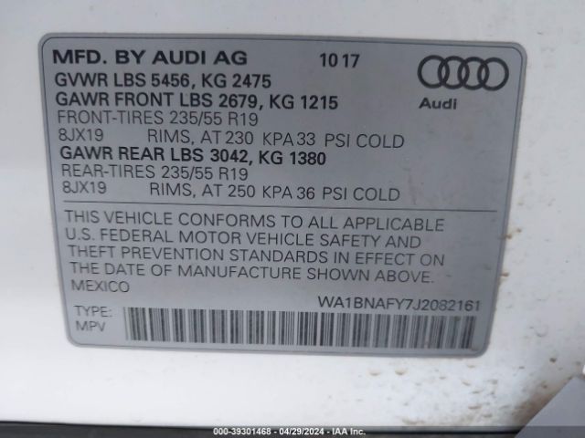 WA1BNAFY7J2082161 Audi Q5 2.0t Premium/2.0t Tech Premium