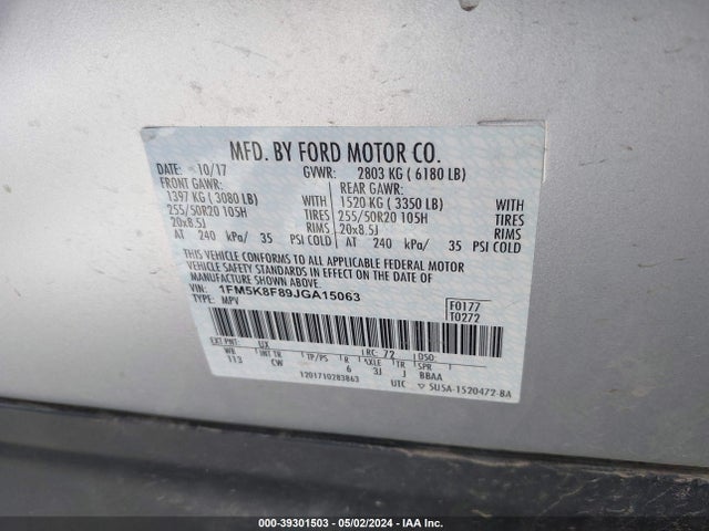 Ford Explorer Limited 2018 1FM5K8F89JGA15063 Image 9