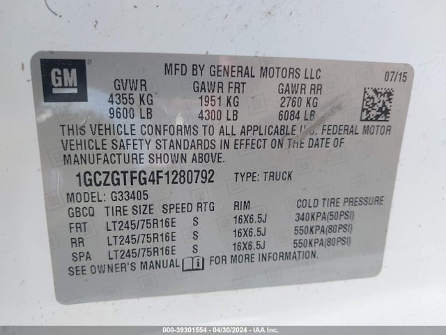 Chevrolet Express 3500 Work Van 2015 1GCZGTFG4F1280792 Image 9