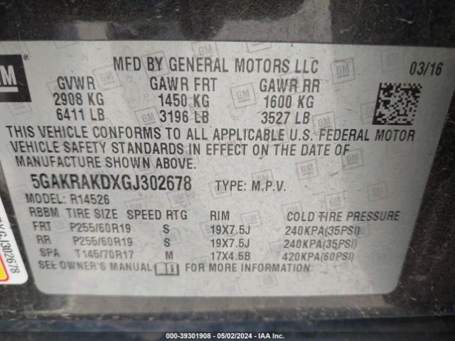 5GAKRAKDXGJ302678 Buick Enclave Convenience