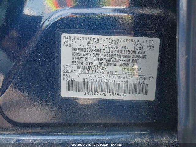 Nissan SENTRA S 2019 3N1AB7AP6KY379438 Image 9