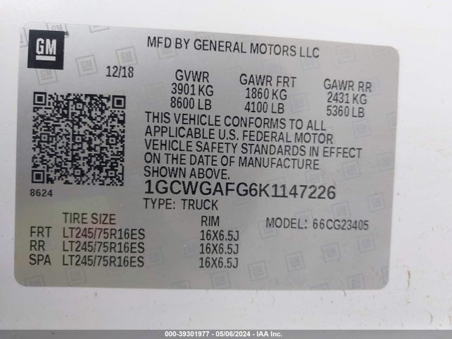 Chevrolet Express 2500 Work Van 2019 1GCWGAFG6K1147226 Image 9