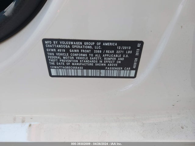 Volkswagen Passat 1.8t Wolfsburg Edition 2014 1VWAT7A35EC055432 Image 9