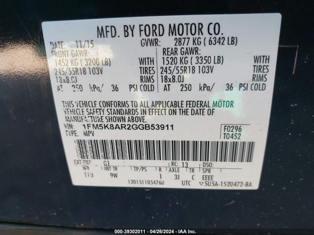 Ford Utility Police Interceptor 2016 1FM5K8AR2GGB53911 Image 9